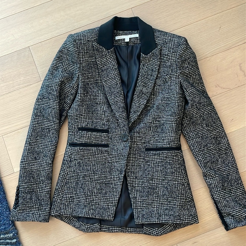 Veronica Beard Black and Gray Plaid Blazer